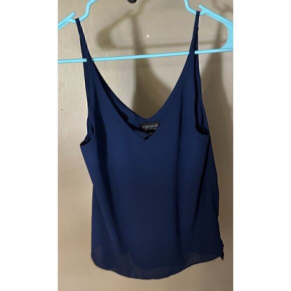 Topshop Tank Top Women's Sz 2 Navy Blue V-Neck Spaghetti Strap Relaxed Fit - Picture 1 of 7